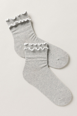 Anthropologie By  Double Ruffle Socks In Gray