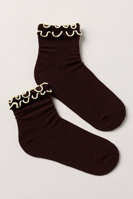 Anthropologie By  Double Ruffle Socks In Brown