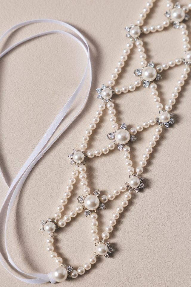 Nadri Pearl Lattice Hair Garland #1