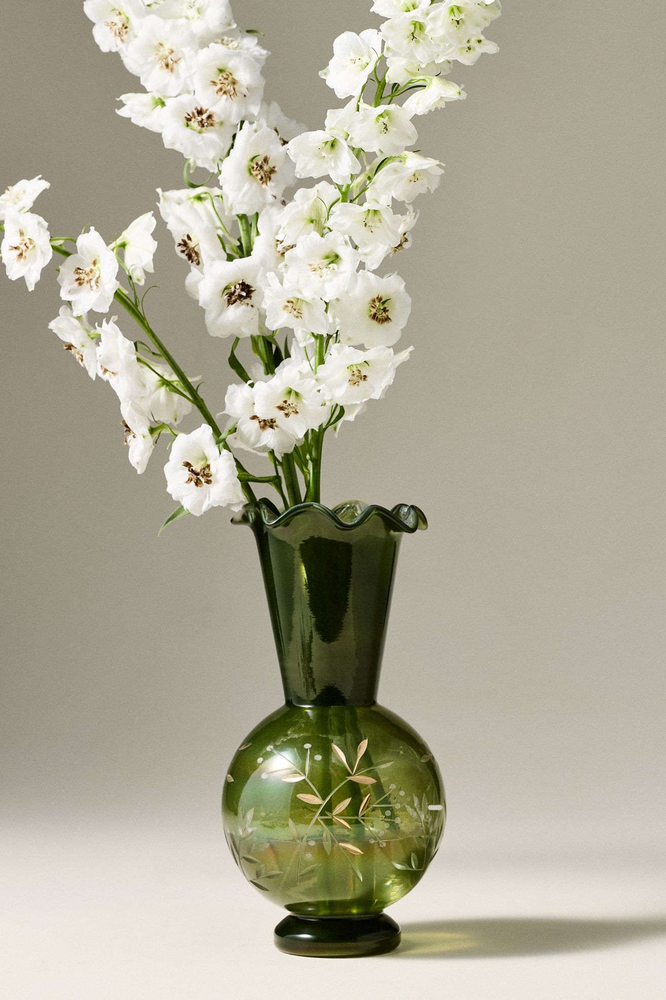 Aubrey Glass Etched Vase - Green, One Size