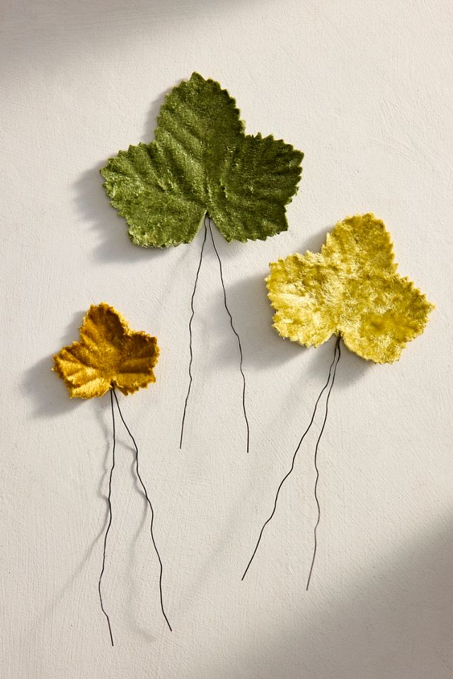 Velvet Covered Metal Pumpkin Leaves, Set of 3 #1