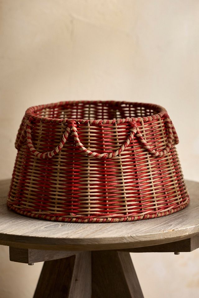 Red Stripes Woven Rattan Tree Skirt #2