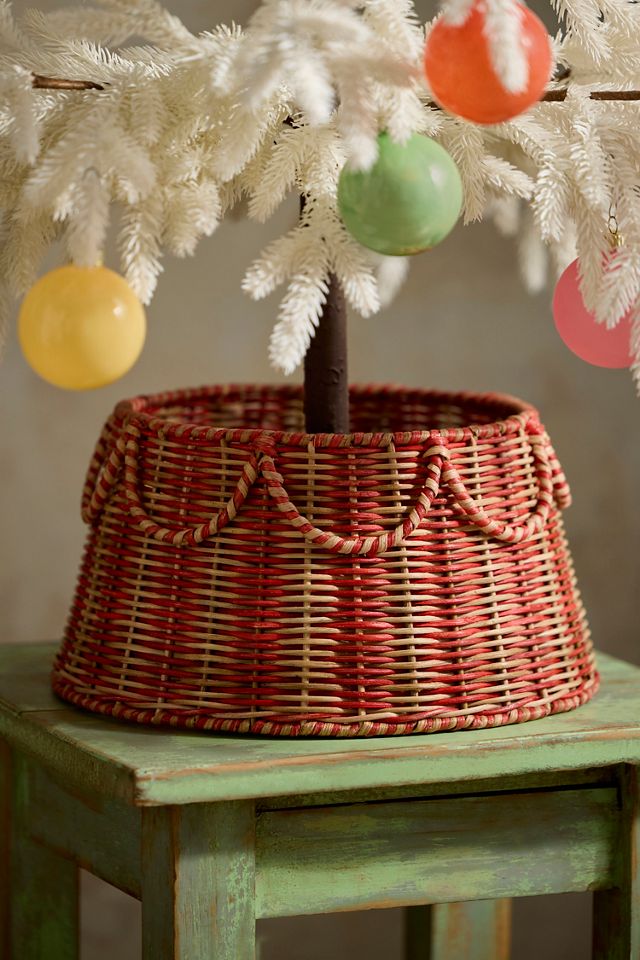 Red Stripes Woven Rattan Tree Skirt #3
