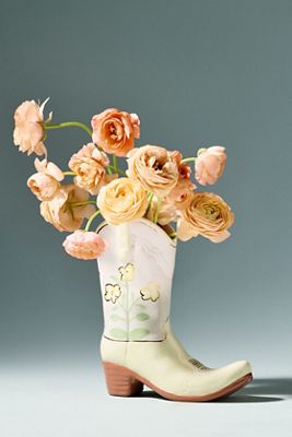 Ruby Clay Cowboy Boot Vase
