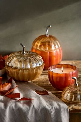 Autumn Bounty Glass Pumpkin Candle