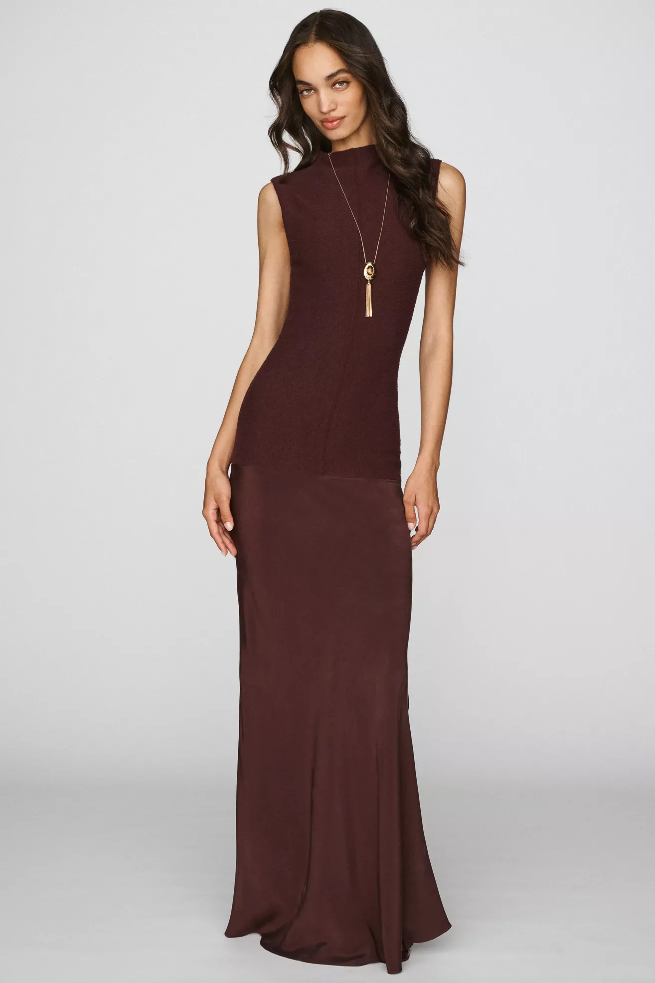MISHA Boucle Stretch Silk Contrast Maxi Dress