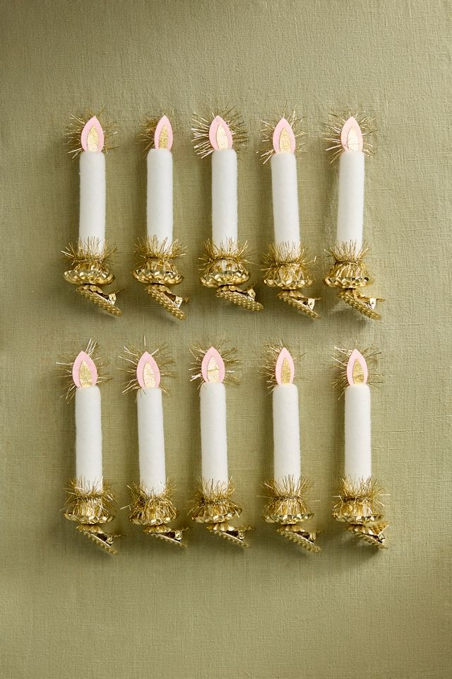 Tinsel Candle Clip Ornaments, Set of 10 #2