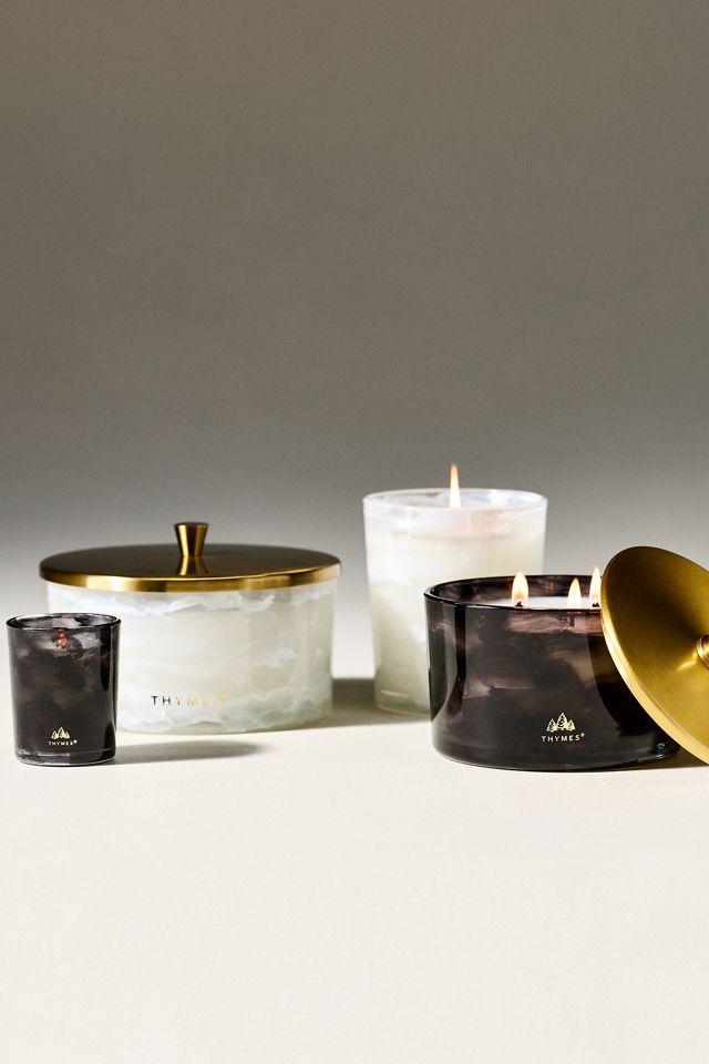 Thymes Woody Noir Woods 3-Wick Glass Candle #1