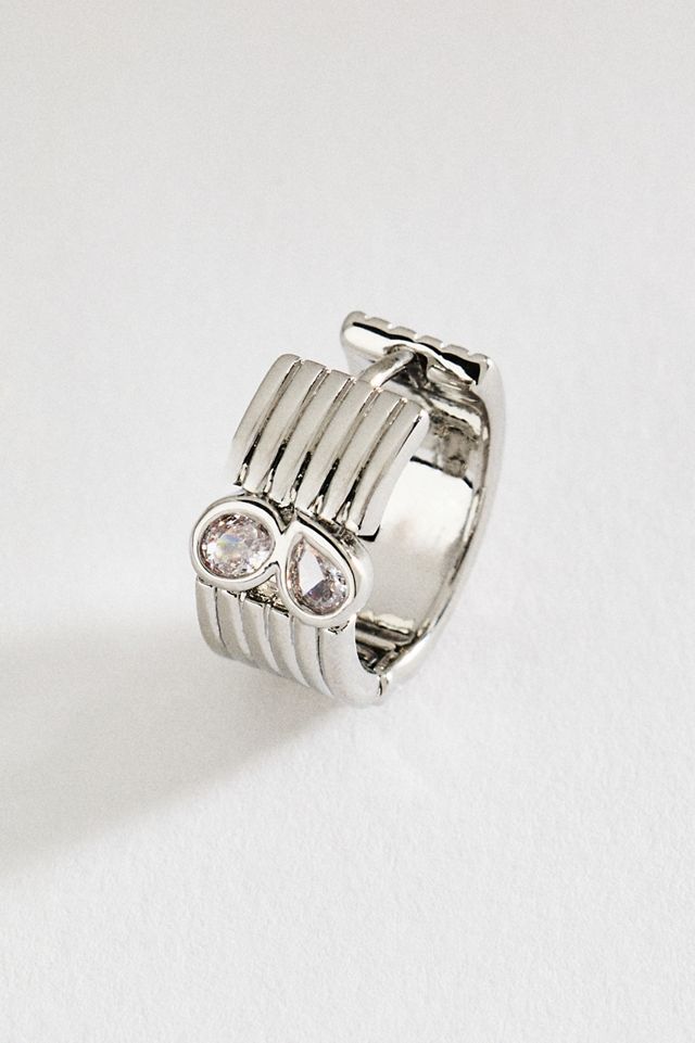 Ribbed Crystal Huggie Earrings #1