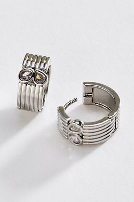 Ribbed Crystal Huggie Earrings