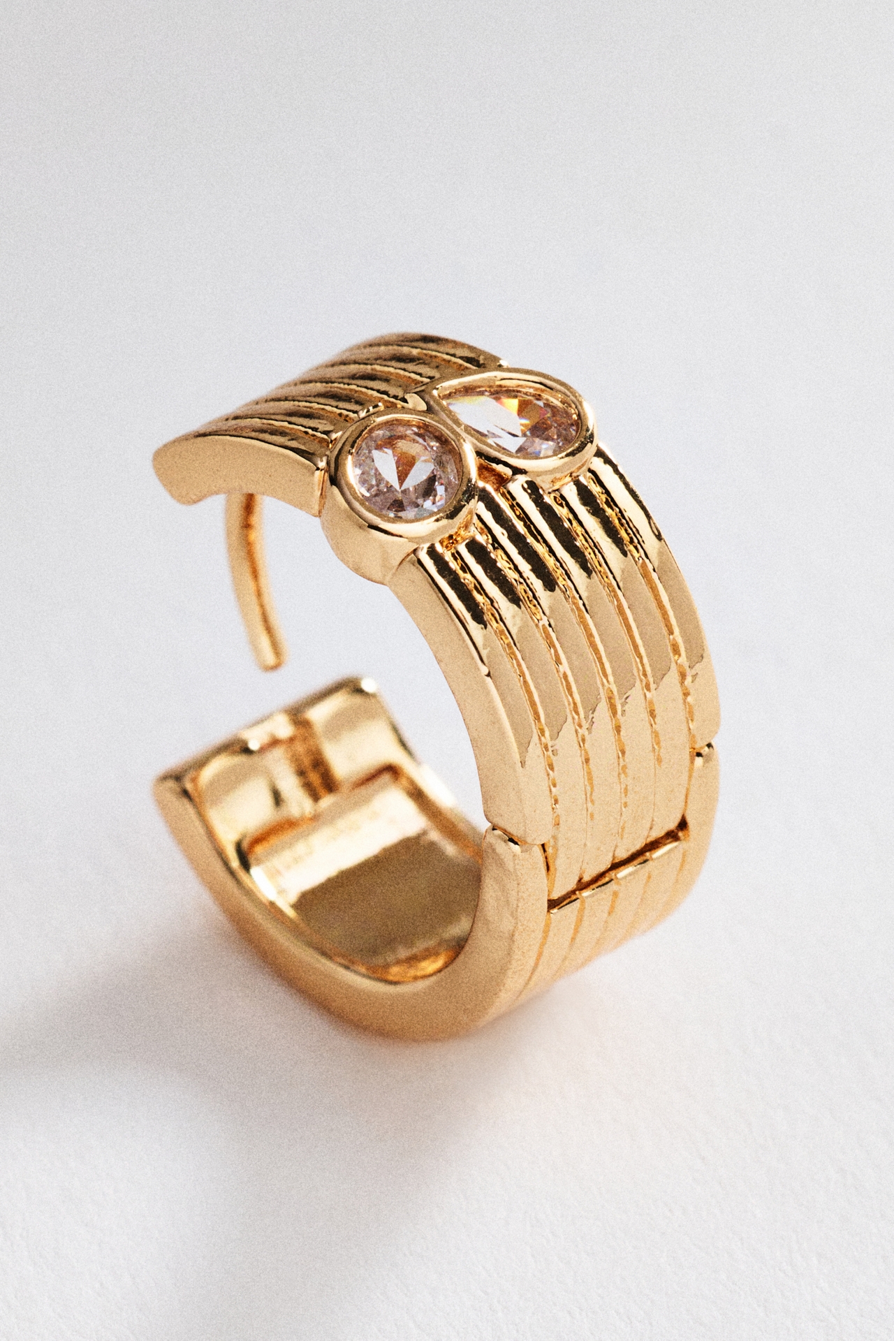 Ribbed Crystal Huggie Earrings