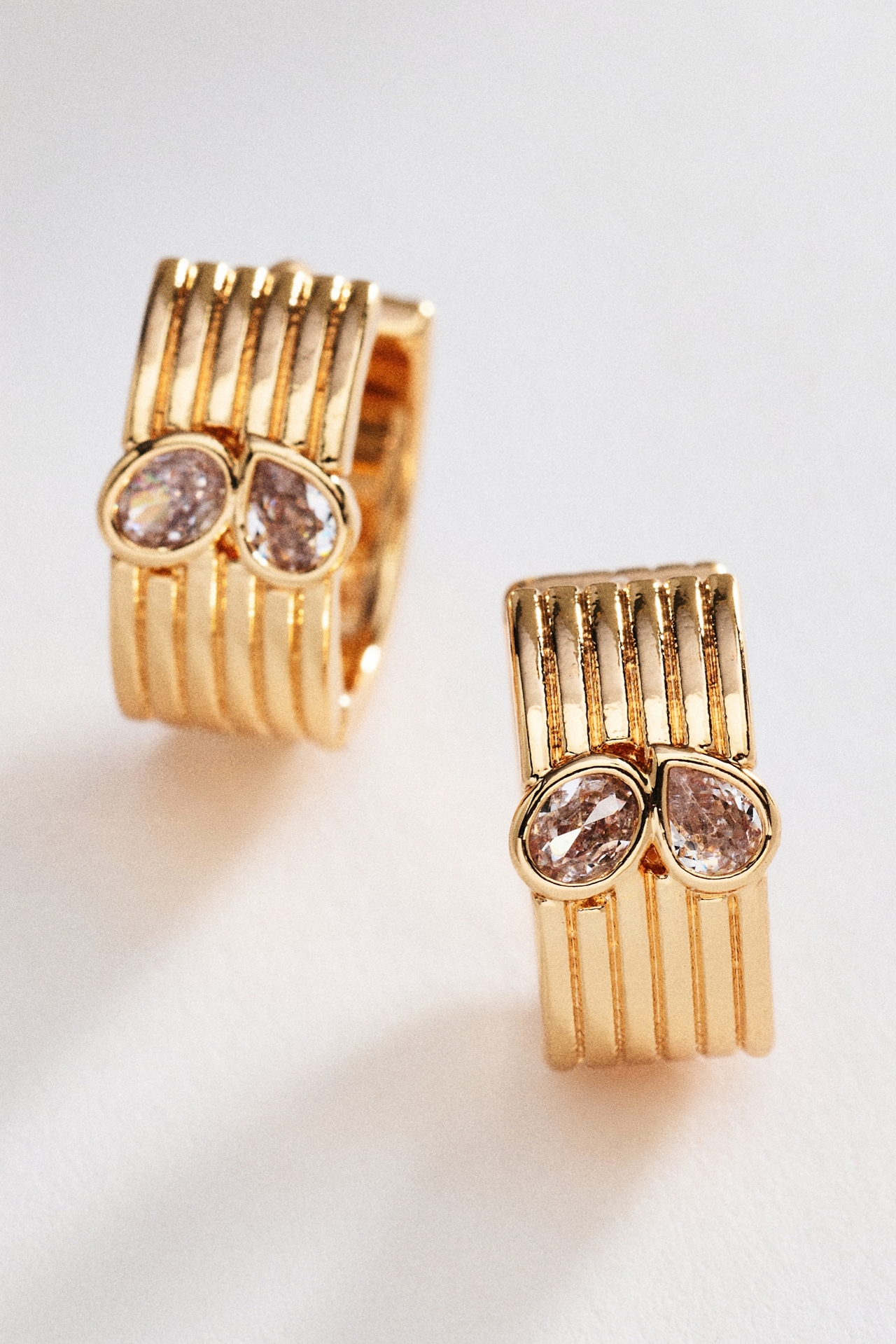 Ribbed Crystal Huggie Earrings
