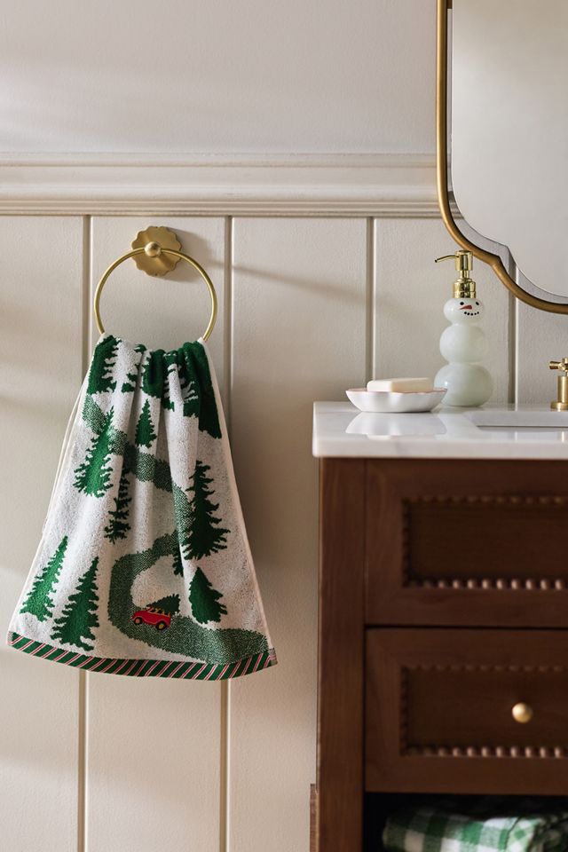 Cotton Tree Scene Embroidered Hand Towel #1