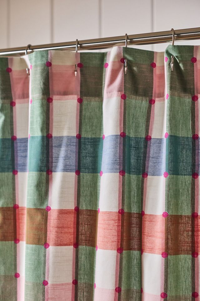 Maeve Willow Cotton Plaid Woven Shower Curtain #1
