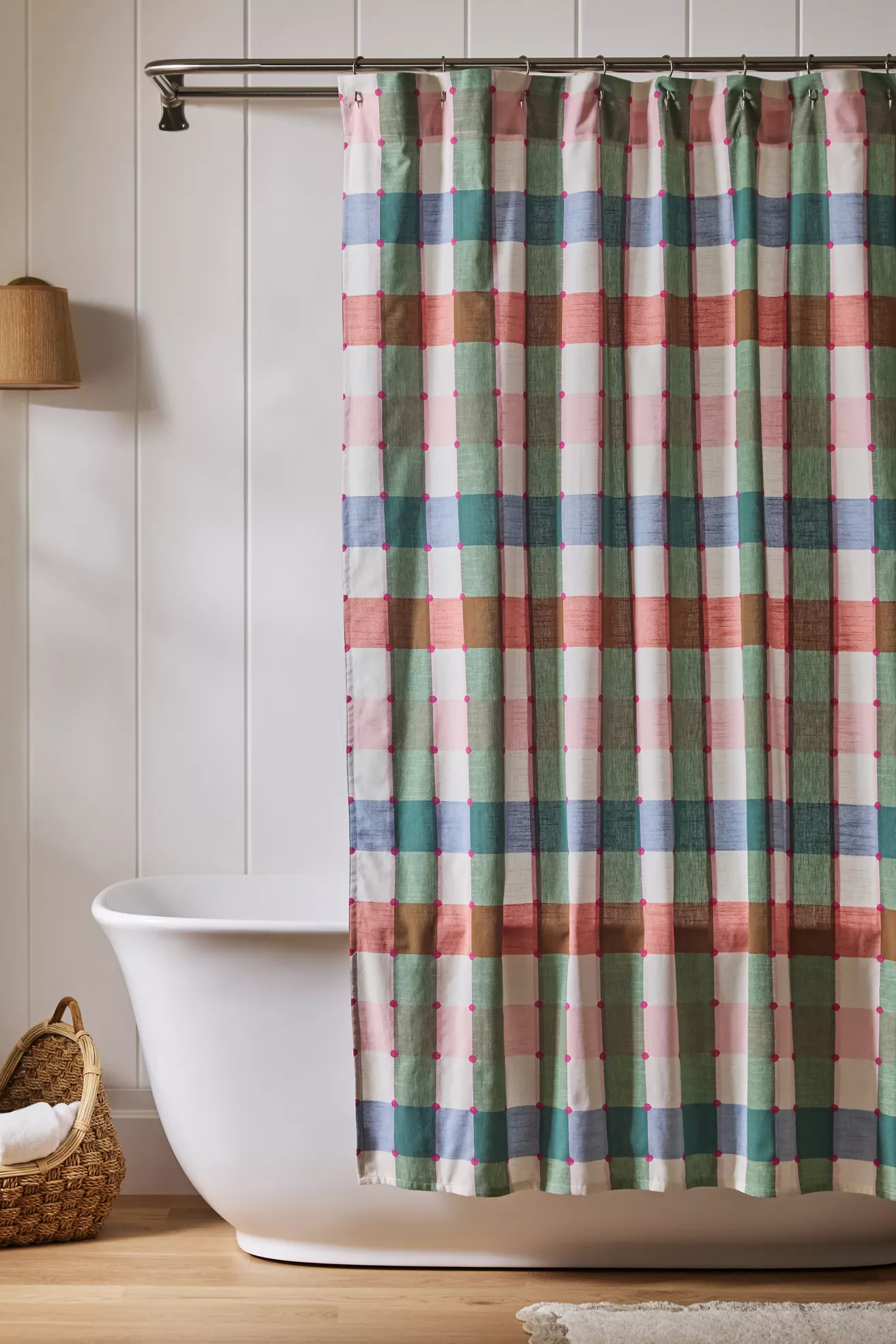 Maeve Willow Cotton Plaid Woven Shower Curtain