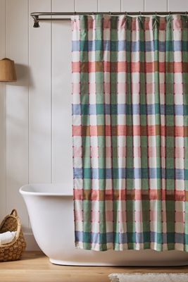 Maeve Willow Cotton Plaid Woven Shower Curtain