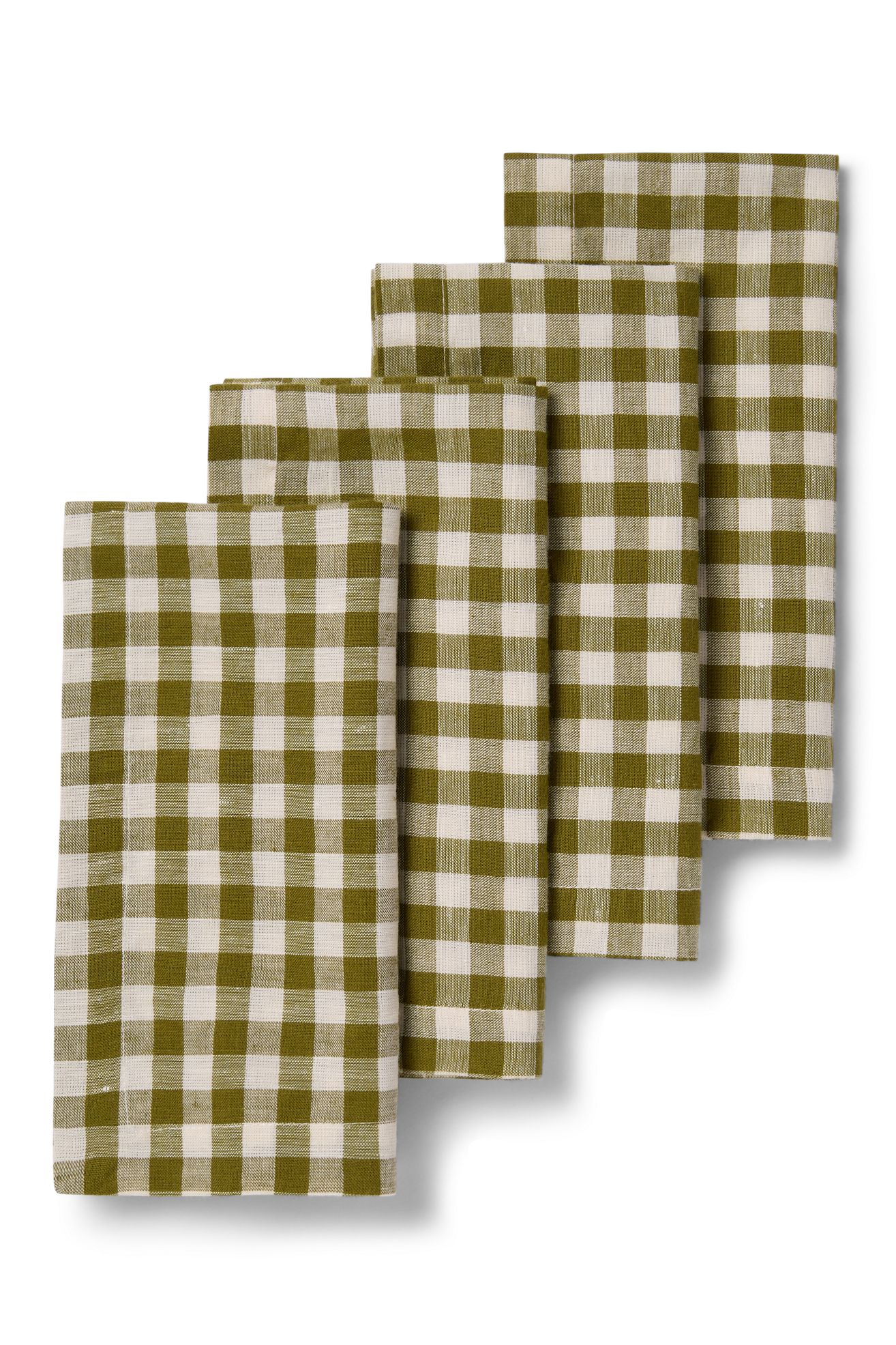 Piglet in Bed European Linen Napkins, Set of 4 - Botanical Gingham Green, Set Of 4