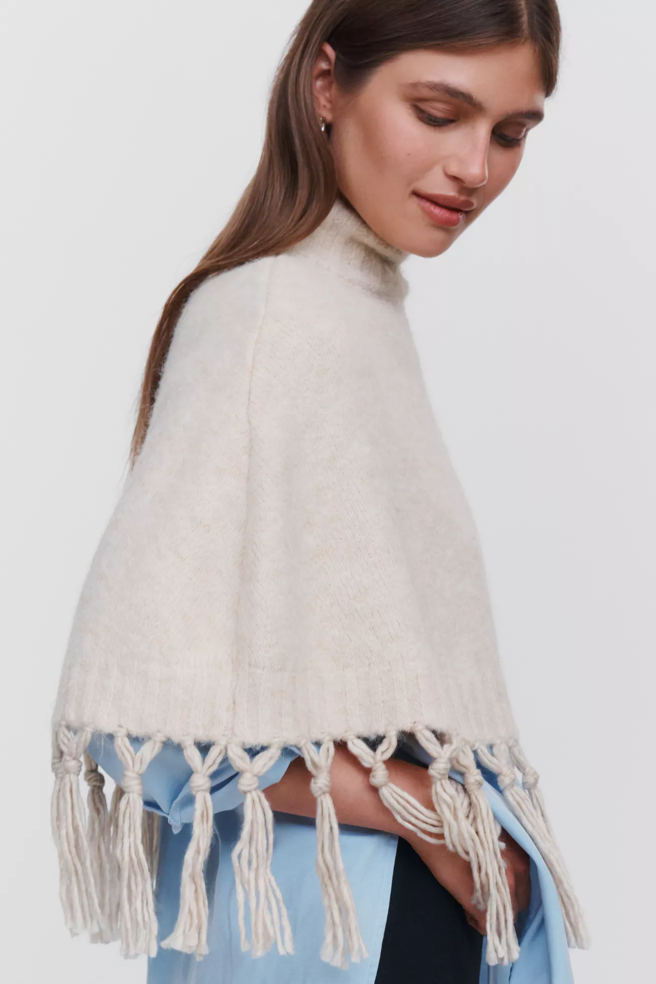 Mare Mare Cropped Fringed Poncho