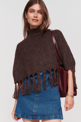 Mare Mare Cropped Fringed Poncho In Brown