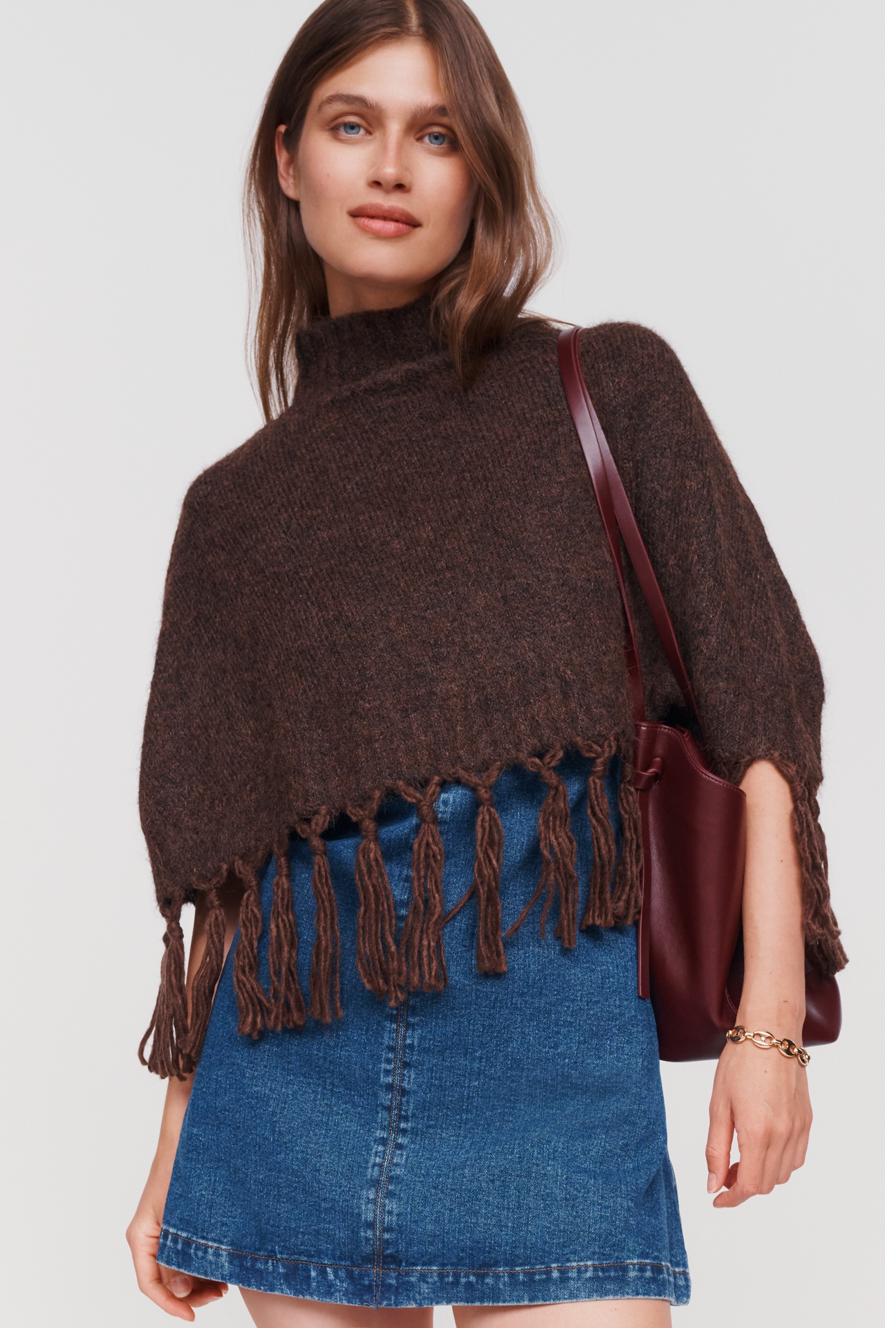 Mare Cropped Fringed Poncho
