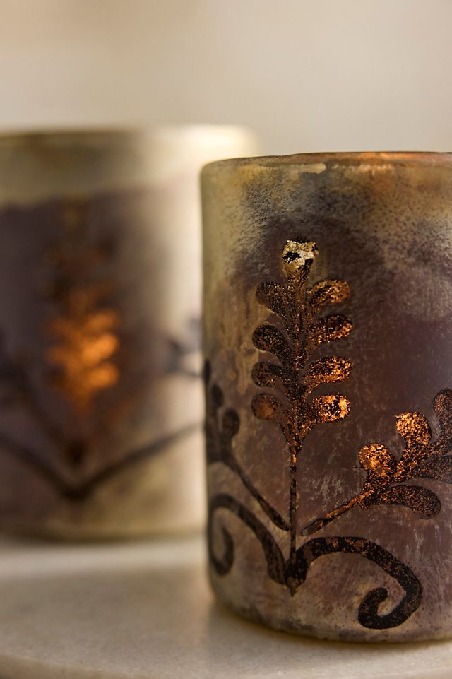 Burnished Leaves Glass Votive #2