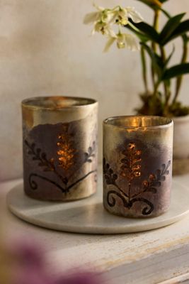 Burnished Leaves Glass Votive