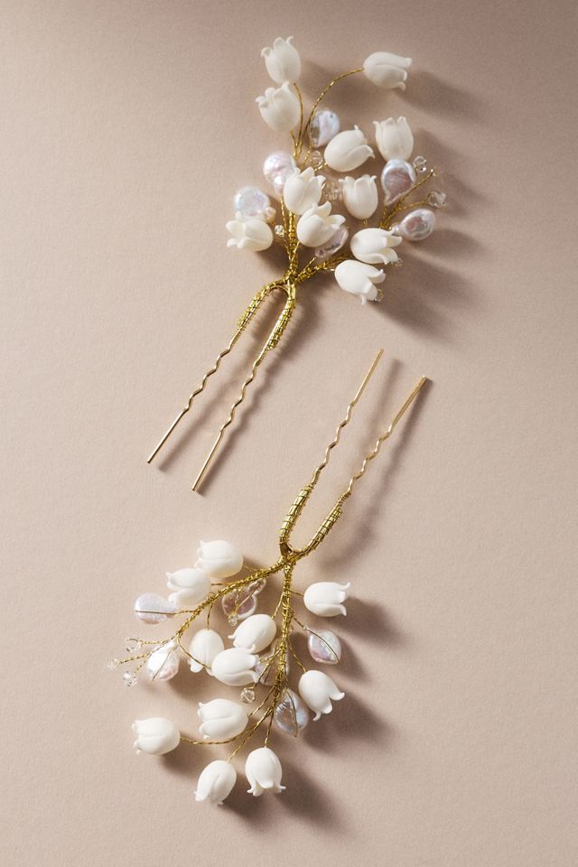 Twigs & Honey Lily of the Valley Hair Pins, Set of 2 | Anthropologie