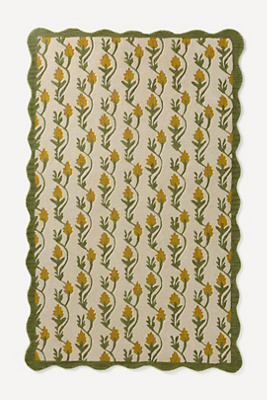 Anthropologie Folk Flower Hand-tufted Scallop Wool Rug In Green