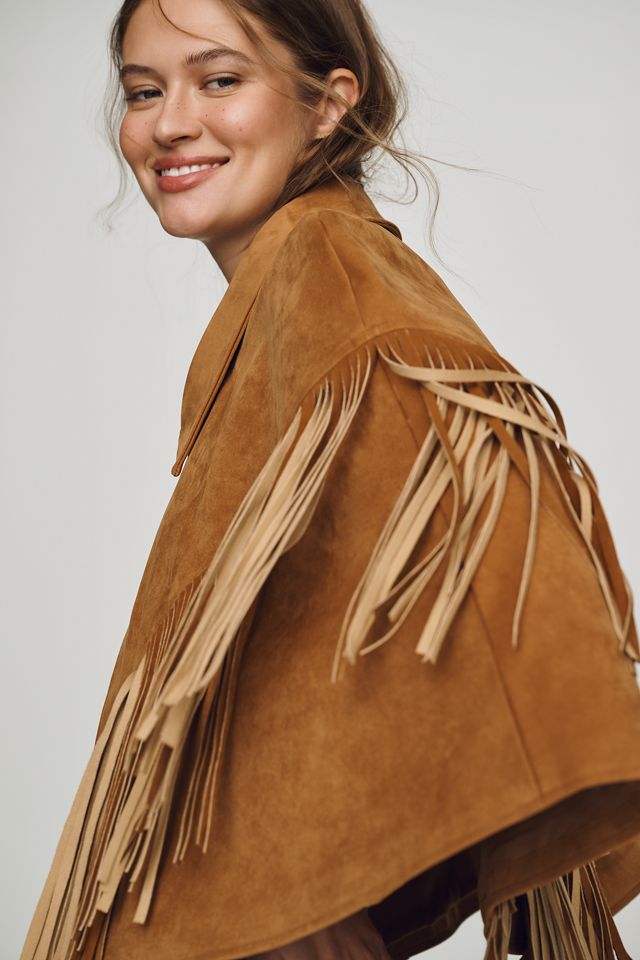Siempre Fringe Faux-Suede Cape #1