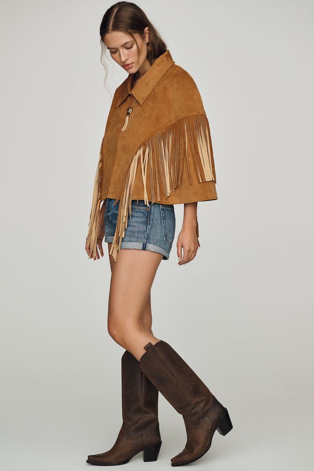 Siempre Fringe Faux-Suede Cape #3