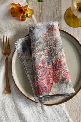 Vintage Tapestry Linen Napkins, Set of 2