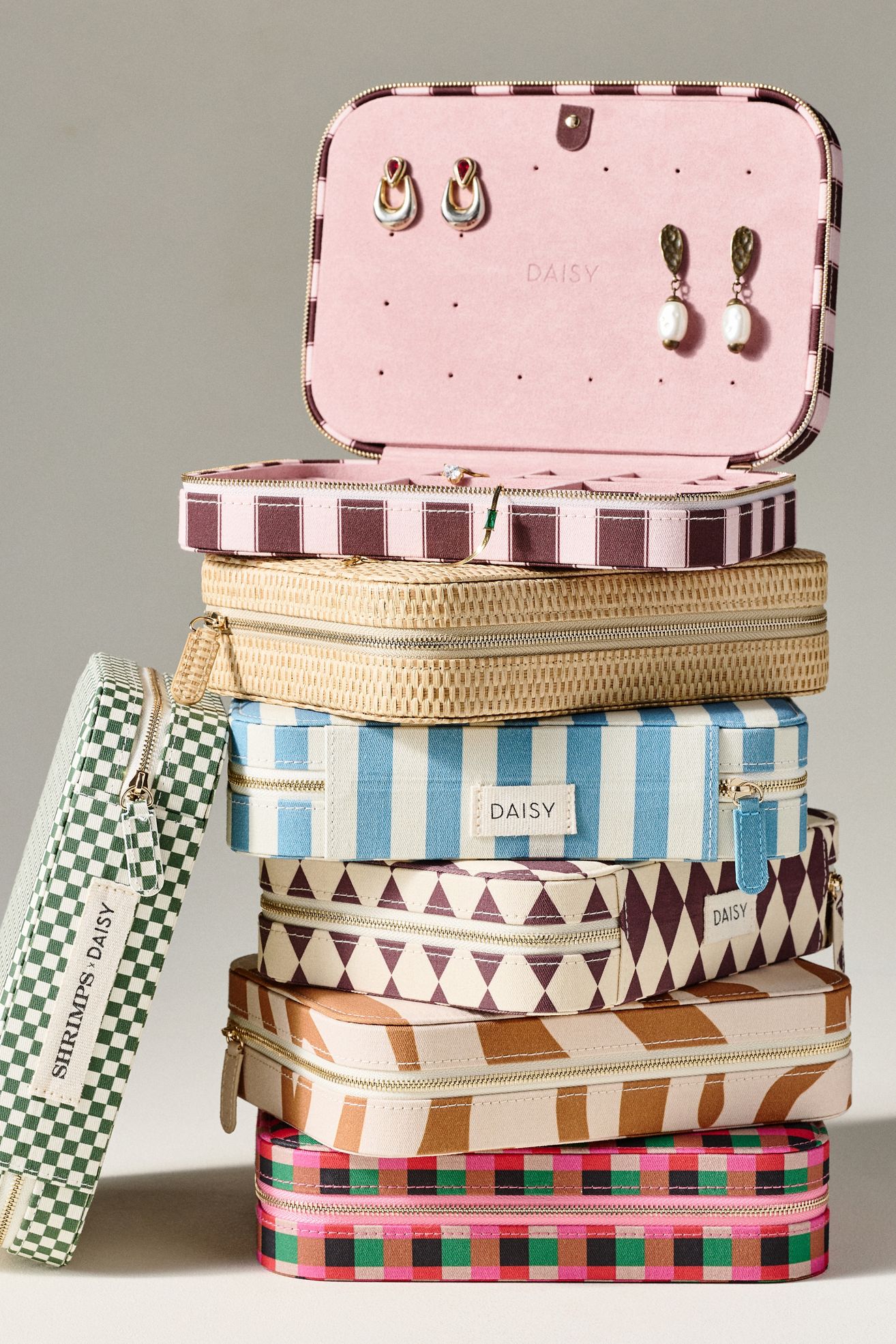 Daisy London Patterned Travel Jewelry Case - Brown Argyle, One Size