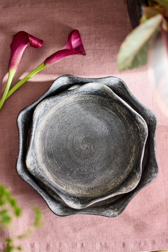 Terracotta Pie Crust Rim Saucer, Black #2