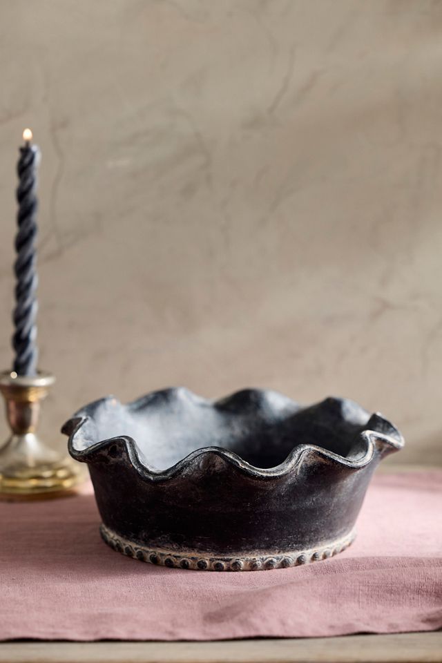 Black Terracotta Pie Crust Rim Planter, Low #2