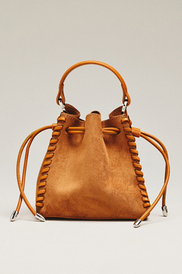 By Anthropologie Faux-suede Whipstitch Satchel In Beige