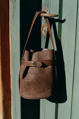 By Anthropologie Faux Suede Buckle Bucket Bag