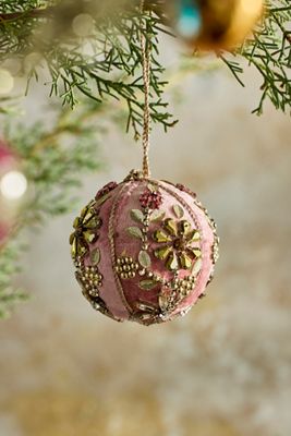 Beaded Floral Velvet Globe Ornament