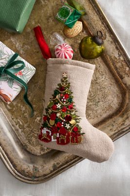 Mini Beaded Tree Cotton Stocking