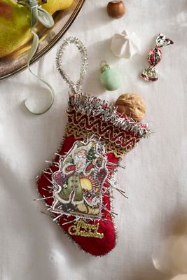 Mini Tinsel Trimmed Santa Stocking