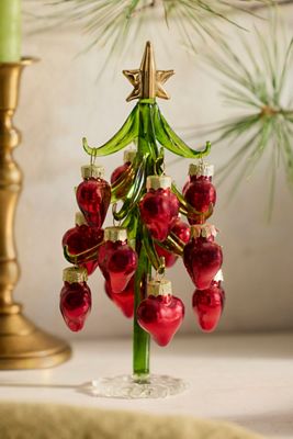Heart Ornaments Glass Tabletop Tree