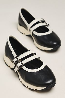 All Black Double-Scalloped Mary Jane Flats