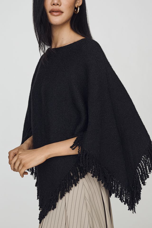 By Anthropologie Knit Fringe Triangle Poncho #2
