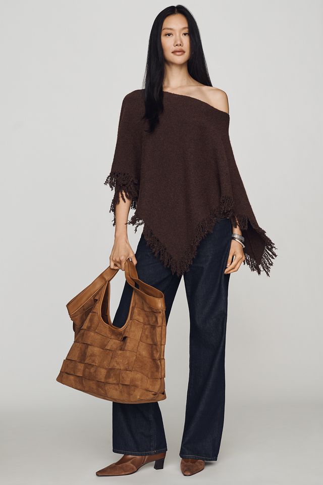 By Anthropologie Knit Fringe Triangle Poncho #2