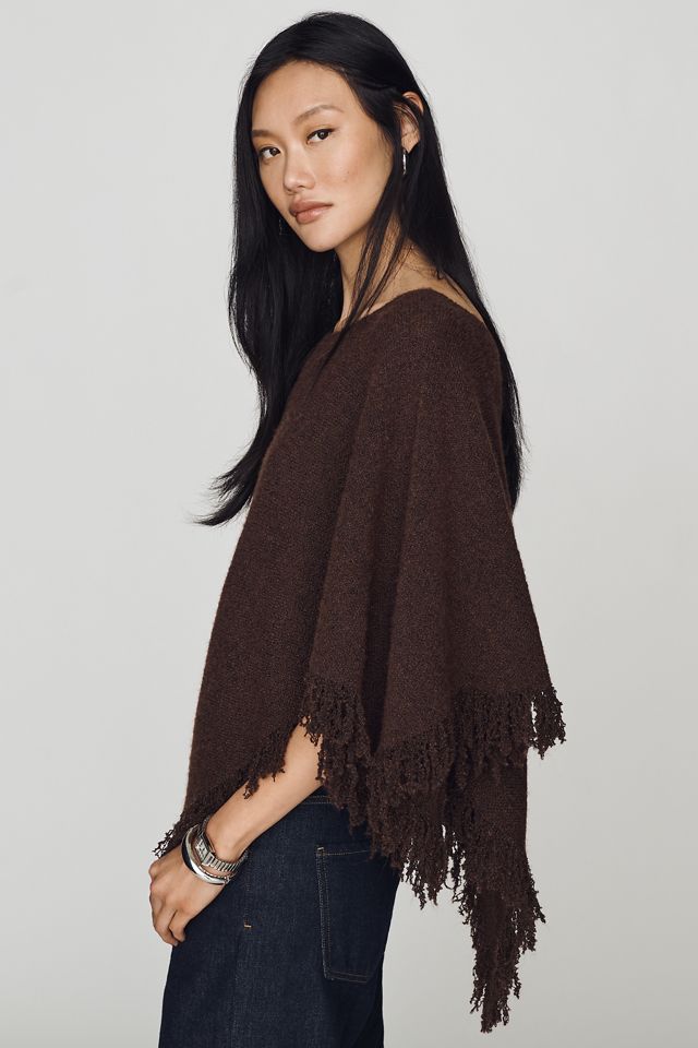 By Anthropologie Knit Fringe Triangle Poncho #3