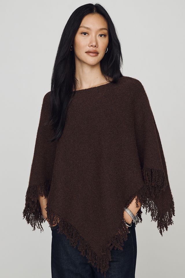 By Anthropologie Knit Fringe Triangle Poncho #1