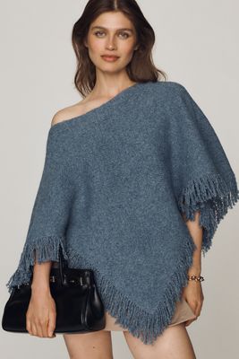 By Anthropologie Knit Fringe Triangle Poncho