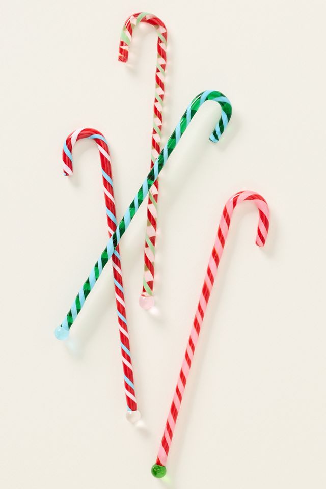 Glass Candy Cane Cocktail Stirrers, Set of 4 #1
