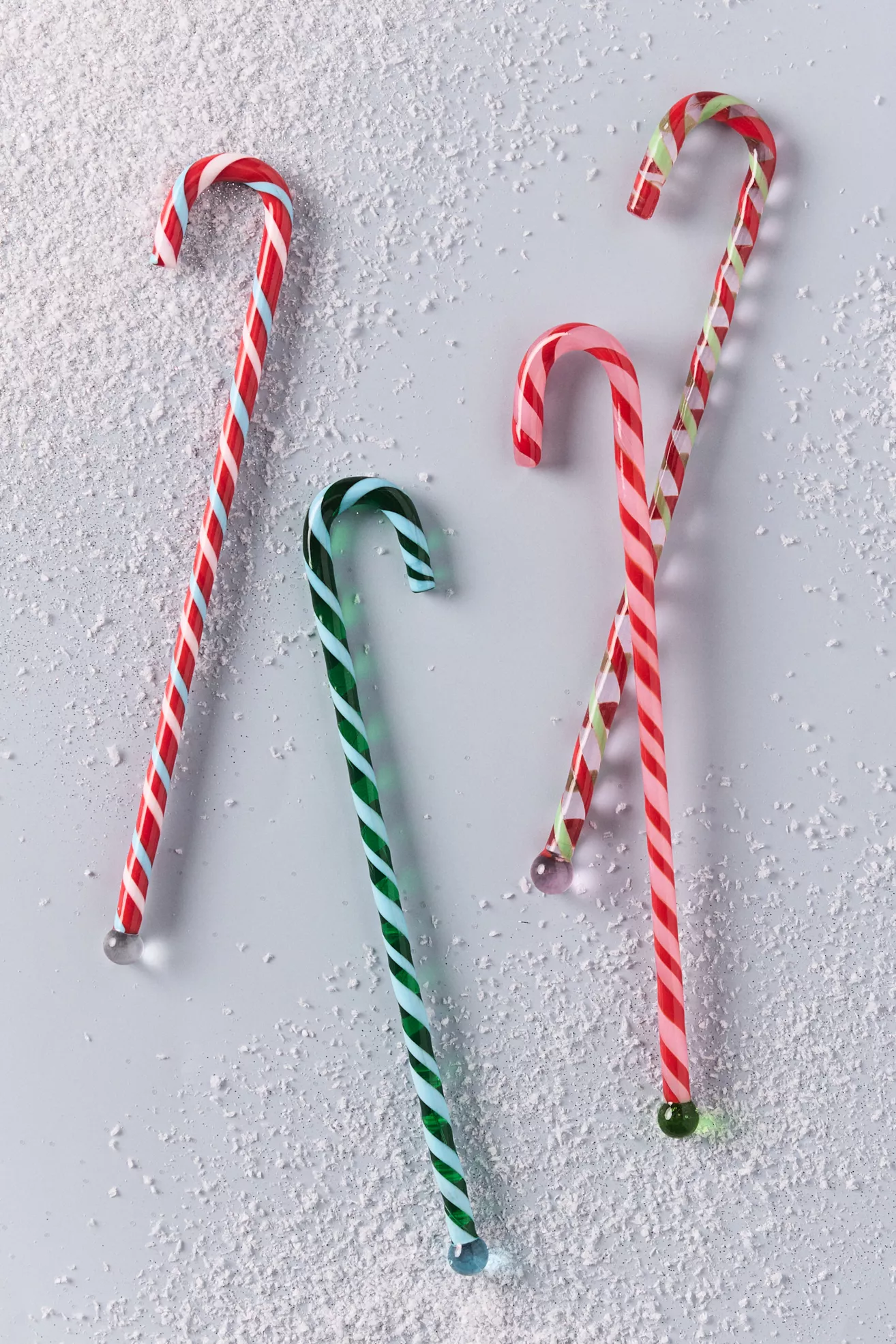 Glass Candy Cane Cocktail Stirrers, Set of 4