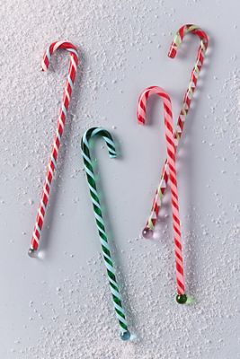 Glass Candy Cane Cocktail Stirrers, Set of 4