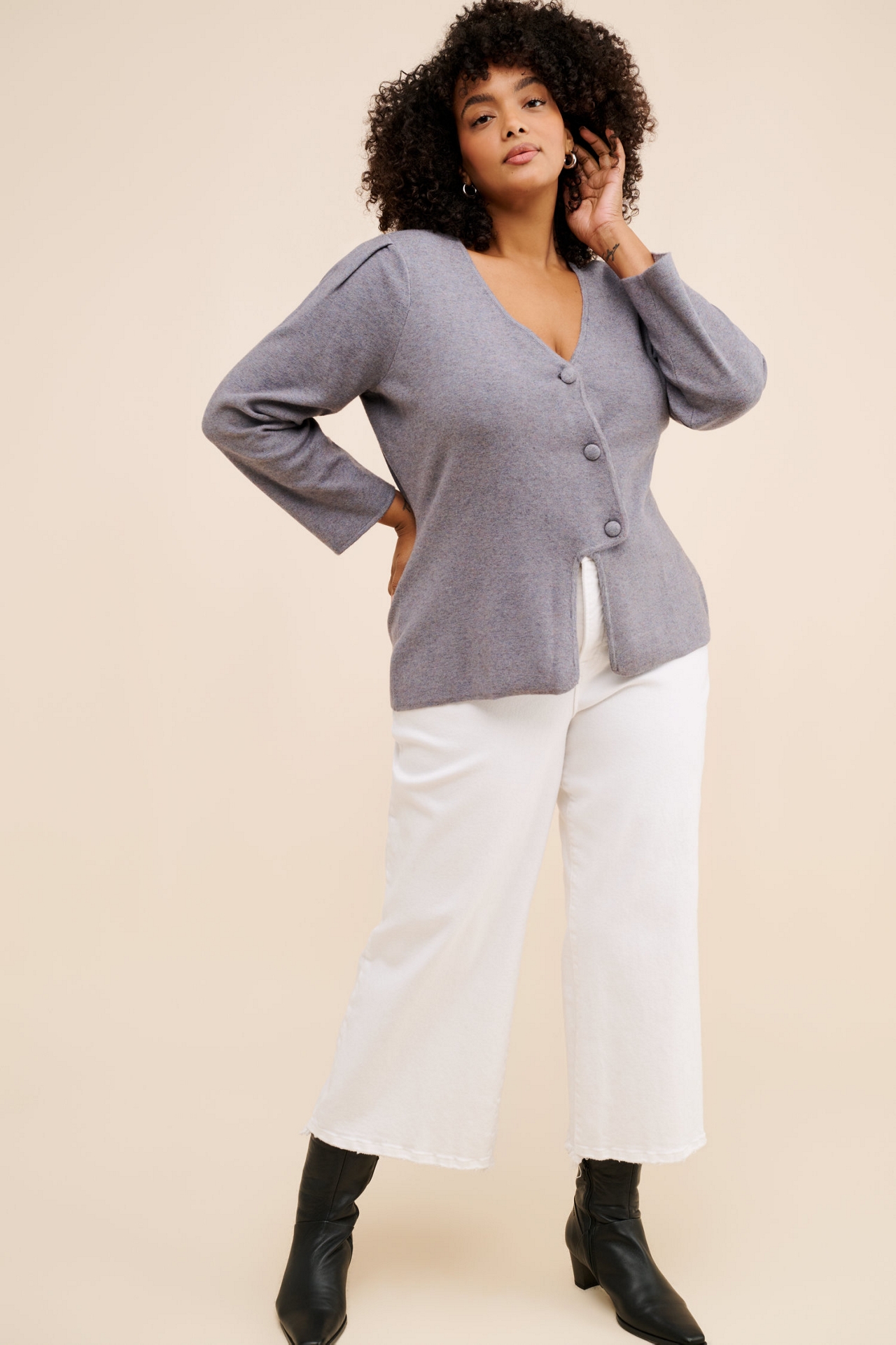 Eloquii Cut-Out Hem Structured Cardigan